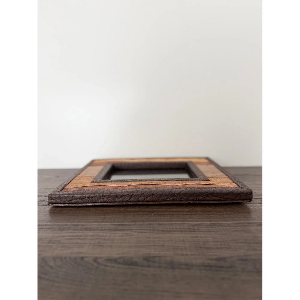 Vintage Leather & Straw 4x6 Picture Frame Rustic Western Farmhouse Decor